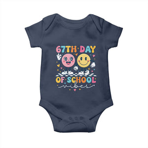 67th Day of School Vibes Baby Onesie Cute Retro Smiling Face for Students & Teachers TS02 Navy Print Your Wear