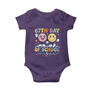 67th Day of School Vibes Baby Onesie Cute Retro Smiling Face for Students & Teachers TS02 Purple Print Your Wear