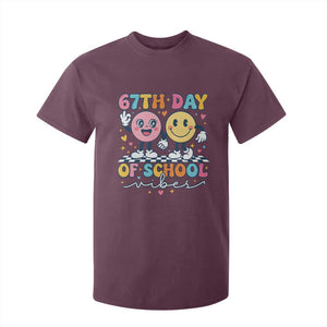 67th Day of School Vibes T Shirt For Kid Cute Retro Smiling Face for Students & Teachers TS02 Maroon Print Your Wear