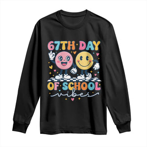 67th Day of School Vibes Long Sleeve Shirt Cute Retro Smiling Face for Students & Teachers TS02 Black Print Your Wear