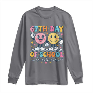 67th Day of School Vibes Long Sleeve Shirt Cute Retro Smiling Face for Students & Teachers TS02 Charcoal Print Your Wear