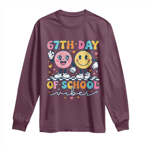 67th Day of School Vibes Long Sleeve Shirt Cute Retro Smiling Face for Students & Teachers TS02 Maroon Print Your Wear