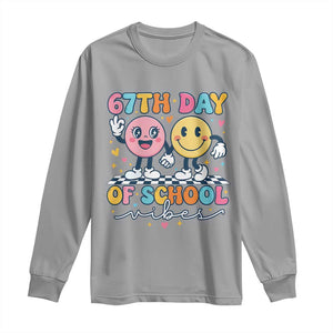 67th Day of School Vibes Long Sleeve Shirt Cute Retro Smiling Face for Students & Teachers TS02 Sport Gray Print Your Wear