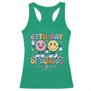 67th Day of School Vibes Racerback Tank Top Cute Retro Smiling Face for Students & Teachers TS02 Irish Green Print Your Wear