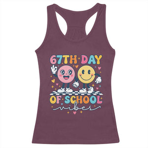 67th Day of School Vibes Racerback Tank Top Cute Retro Smiling Face for Students & Teachers TS02 Maroon Print Your Wear