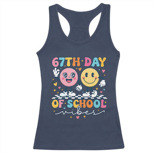 67th Day of School Vibes Racerback Tank Top Cute Retro Smiling Face for Students & Teachers TS02 Navy Print Your Wear