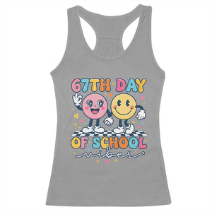 67th Day of School Vibes Racerback Tank Top Cute Retro Smiling Face for Students & Teachers TS02 Sport Gray Print Your Wear