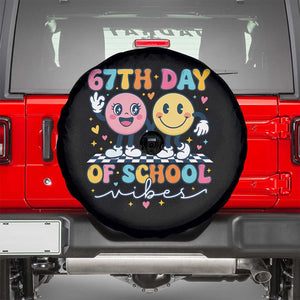 67th Day of School Vibes Spare Tire Cover Cute Retro Smiling Face for Students & Teachers TS02 Black Print Your Wear