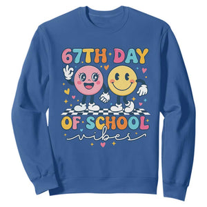 67th Day of School Vibes Sweatshirt Cute Retro Smiling Face for Students & Teachers TS02 Royal Blue Print Your Wear