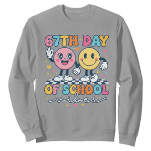 67th Day of School Vibes Sweatshirt Cute Retro Smiling Face for Students & Teachers TS02 Sport Gray Print Your Wear