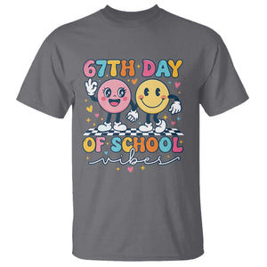 67th Day of School Vibes T Shirt Cute Retro Smiling Face for Students & Teachers TS02 Charcoal Print Your Wear