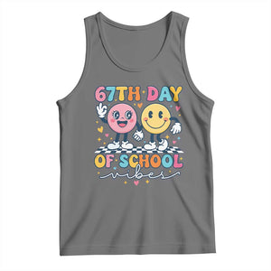 67th Day of School Vibes Tank Top Cute Retro Smiling Face for Students & Teachers TS02 Black Heather Print Your Wear