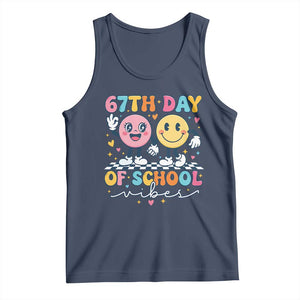 67th Day of School Vibes Tank Top Cute Retro Smiling Face for Students & Teachers TS02 Navy Print Your Wear