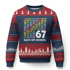 67 Days of School Ugly Christmas Sweater Colorful Countdown Grid Milestone Classroom Fun TS02 Navy Red Print Your Wear