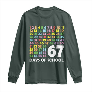 67 Days of School Long Sleeve Shirt Colorful Countdown Grid Milestone Classroom Fun TS02 Dark Forest Green Print Your Wear