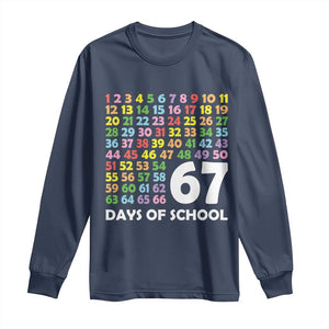 67 Days of School Long Sleeve Shirt Colorful Countdown Grid Milestone Classroom Fun TS02 Navy Print Your Wear
