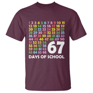 67 Days of School T Shirt Colorful Countdown Grid Milestone Classroom Fun TS02 Maroon Print Your Wear