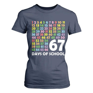 67 Days of School T Shirt For Women Colorful Countdown Grid Milestone Classroom Fun TS02 Navy Print Your Wear