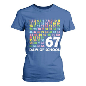 67 Days of School T Shirt For Women Colorful Countdown Grid Milestone Classroom Fun TS02 Royal Blue Print Your Wear