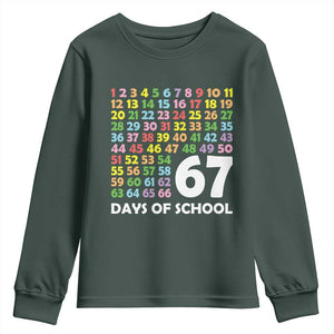 67 Days of School Youth Sweatshirt Colorful Countdown Grid Milestone Classroom Fun TS02 Dark Forest Green Print Your Wear