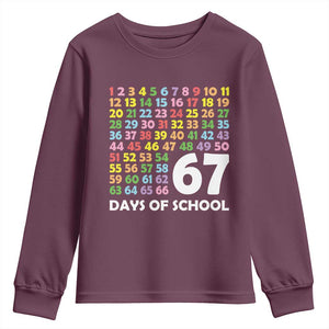 67 Days of School Youth Sweatshirt Colorful Countdown Grid Milestone Classroom Fun TS02 Maroon Print Your Wear
