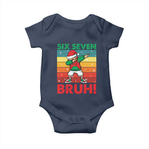 Six Seven Bruh Christmas Dabbing Baby Onesie Funny 67 Meme Retro Santa Kid Vibes TS02 Navy Print Your Wear