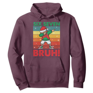 Six Seven Bruh Christmas Dabbing Hoodie Funny 67 Meme Retro Santa Kid Vibes TS02 Maroon Print Your Wear