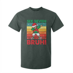Six Seven Bruh Christmas Dabbing T Shirt For Kid Funny 67 Meme Retro Santa Kid Vibes TS02 Dark Forest Green Print Your Wear