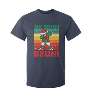 Six Seven Bruh Christmas Dabbing T Shirt For Kid Funny 67 Meme Retro Santa Kid Vibes TS02 Navy Print Your Wear