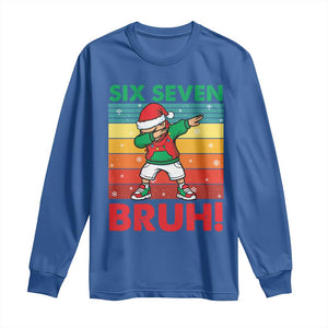 Six Seven Bruh Christmas Dabbing Long Sleeve Shirt Funny 67 Meme Retro Santa Kid Vibes TS02 Royal Blue Print Your Wear