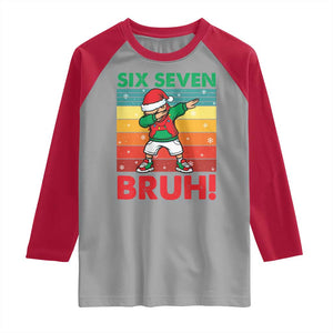 Six Seven Bruh Christmas Dabbing Raglan Shirt Funny 67 Meme Retro Santa Kid Vibes TS02 Sport Gray Red Print Your Wear