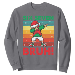 Six Seven Bruh Christmas Dabbing Sweatshirt Funny 67 Meme Retro Santa Kid Vibes TS02 Charcoal Print Your Wear