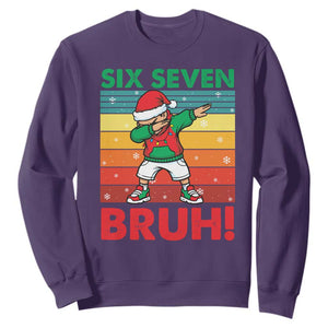 Six Seven Bruh Christmas Dabbing Sweatshirt Funny 67 Meme Retro Santa Kid Vibes TS02 Purple Print Your Wear