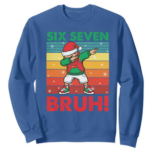 Six Seven Bruh Christmas Dabbing Sweatshirt Funny 67 Meme Retro Santa Kid Vibes TS02 Royal Blue Print Your Wear