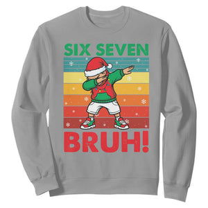 Six Seven Bruh Christmas Dabbing Sweatshirt Funny 67 Meme Retro Santa Kid Vibes TS02 Sport Gray Print Your Wear