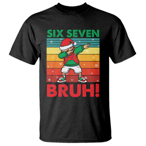 Six Seven Bruh Christmas Dabbing T Shirt Funny 67 Meme Retro Santa Kid Vibes - Print Your Wear