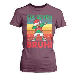 Six Seven Bruh Christmas Dabbing T Shirt For Women Funny 67 Meme Retro Santa Kid Vibes TS02 Maroon Print Your Wear