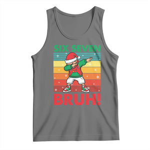 Six Seven Bruh Christmas Dabbing Tank Top Funny 67 Meme Retro Santa Kid Vibes TS02 Black Heather Print Your Wear
