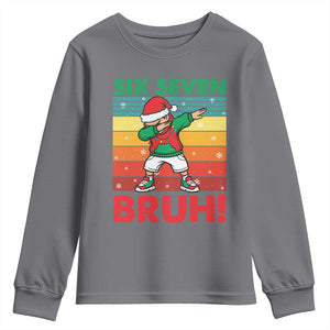 Six Seven Bruh Christmas Dabbing Youth Sweatshirt Funny 67 Meme Retro Santa Kid Vibes TS02 Charcoal Print Your Wear