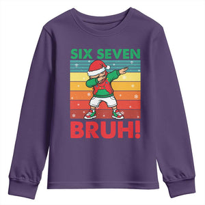 Six Seven Bruh Christmas Dabbing Youth Sweatshirt Funny 67 Meme Retro Santa Kid Vibes TS02 Purple Print Your Wear