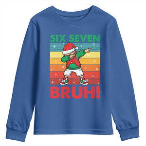 Six Seven Bruh Christmas Dabbing Youth Sweatshirt Funny 67 Meme Retro Santa Kid Vibes TS02 Royal Blue Print Your Wear