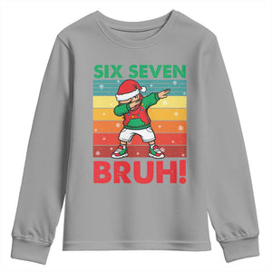 Six Seven Bruh Christmas Dabbing Youth Sweatshirt Funny 67 Meme Retro Santa Kid Vibes TS02 Sport Gray Print Your Wear