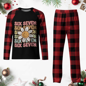 Six Seven Flower Power Plaid Pajama Set Viral 67 Meme with Retro Daisy TS02 Buffalo Plaid Print Your Wear