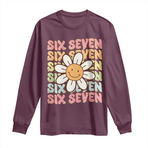 Six Seven Flower Power Long Sleeve Shirt Viral 67 Meme with Retro Daisy TS02 Maroon Print Your Wear