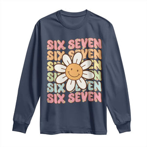 Six Seven Flower Power Long Sleeve Shirt Viral 67 Meme with Retro Daisy TS02 Navy Print Your Wear