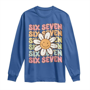 Six Seven Flower Power Long Sleeve Shirt Viral 67 Meme with Retro Daisy TS02 Royal Blue Print Your Wear