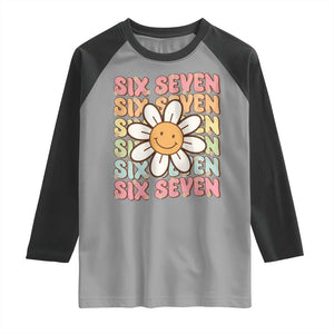 Six Seven Flower Power Raglan Shirt Viral 67 Meme with Retro Daisy TS02 Sport Gray Black Print Your Wear