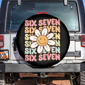 Six Seven Flower Power Spare Tire Cover Viral 67 Meme with Retro Daisy TS02 No hole Black Print Your Wear