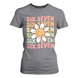 Six Seven Flower Power T Shirt For Women Viral 67 Meme with Retro Daisy TS02 Charcoal Print Your Wear