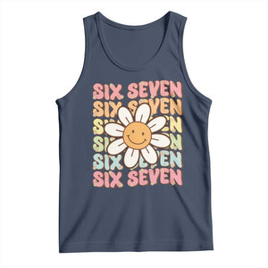 Six Seven Flower Power Tank Top Viral 67 Meme with Retro Daisy TS02 Navy Print Your Wear